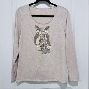 Coldwater Creek Women’s Beaded Owl Long Sleeve T-Shirt. Sz. Small (8)